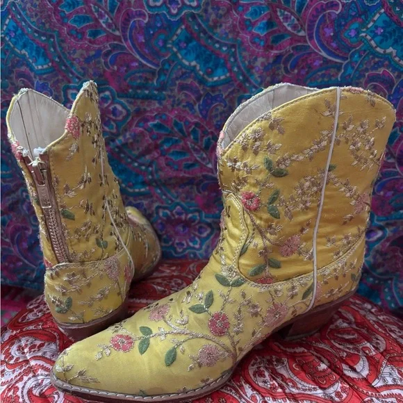 Free People Yellow Ankle Booties with Ornate Design - Picture 5 of 8